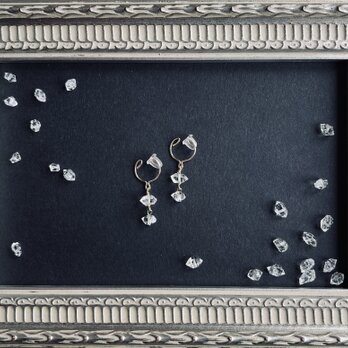 【総K18製】受注制作ハーキマーダイヤモンドの2連ピアス【送料、ラッピング無料】の画像