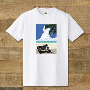 Tシャツ　南国イラスト　バイクと海岸線　「Climb the sky」の画像