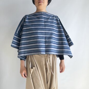 【三河木綿】ショート丈の着物袖プルオーバー 総手縫い -鰹縞（ヴィンテージ） KMPO293の画像