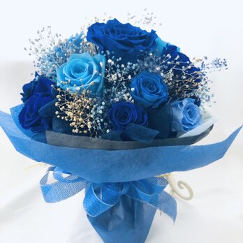 プリザーブドフラワー星空の輝きブルーローズ花束（花束ラッピング）の画像