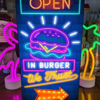 【Lサイズ】ハンバーガー カフェ ダイナー BAR サイン ランプ 看板 置物 アメリカン ライトBOX 電飾看板の画像
