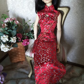 SD16タイプ用　真っ赤なチャイナ服とボレロ　ポシェットの画像