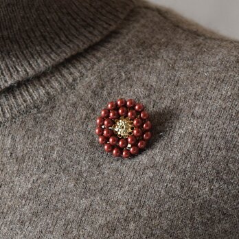 【 ブローチ 】アンティークレトロなパールのお花・ボルドー