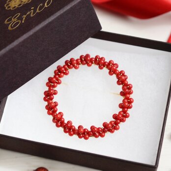 【ブローチ・Lサイズ】南天・赤珊瑚 リース