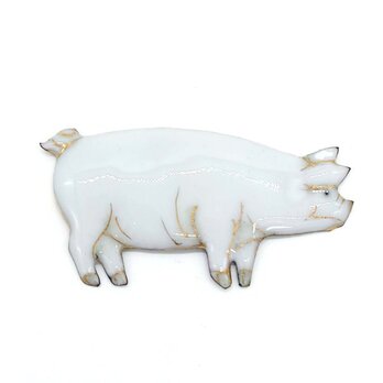 白い豚の七宝焼ブローチ【受注制作】の画像