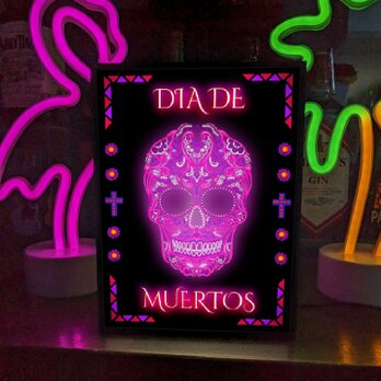 メキシカンスカル メキシカン 死者の日 テキーラ 骸骨 お祭り ミニチュア サイン ランプ 看板 置物 雑貨 ライトBOXの画像