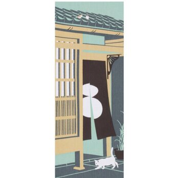手ぬぐい 手拭　綿 　日本のかたち　町屋　ねこ