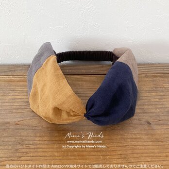 《リネン パッチワーク》おしゃれな ４色 ナチュラル 自然素材 ターバン ヘアバンド