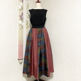 大島紬のリブフレアースカートの画像