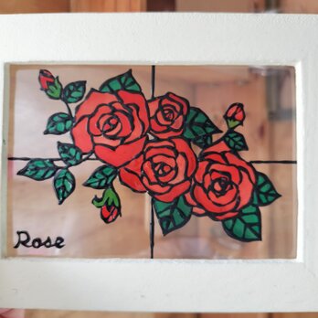 送料無料*ステンドグラス風フレーム*おふんわり薔薇･縦横飾れる･ハンドメイド♪の画像