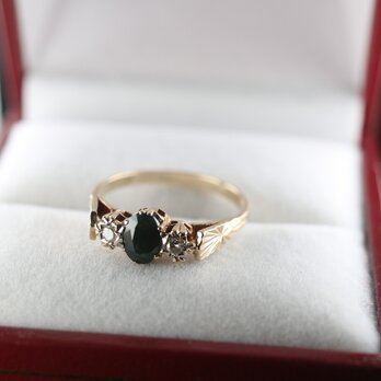 極上 英国 ビンテージ ゴールド リング 指輪 レディース 天然 サファイア 純金率 375 宝石 J67の画像