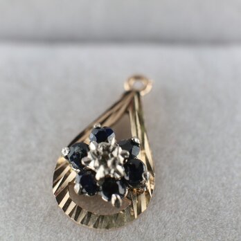 英国 ビンテージ ゴールド ペンダントトップ レディース 天然 サファイア ダイアモンド 宝石 純金率 375 J69の画像