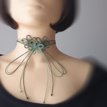 チョーカー「そよそ、さく」（淡緑×深緑）