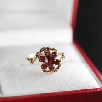極上 英国 イギリス ビンテージ ゴールド リング 指輪 レディース 天然 ガーネット 純金率 375 宝石 J75の画像