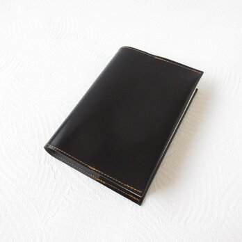 文庫本サイズ対応《ゴートスキン》一枚革のブックカバー・ブラック・0696の画像