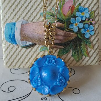 アンティーク　Blueアシード･お花のButton　flowerネックレスの画像