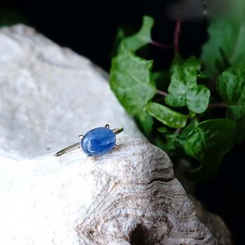 K10 カイヤナイト（カヤナイト） オーバル 爪留めリング 天然石 ~藍色の結晶の画像