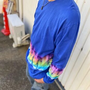 タイダイ染め 長袖Ｔシャツ  XLサイズ ブラック　HIPPIES DYE ブルー HD19-18の画像