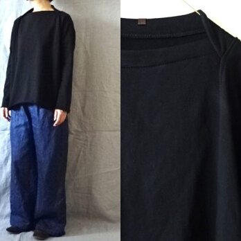 【受注制作】黒/ストレッチ裏毛　スラッシュネックスウェットプルの画像