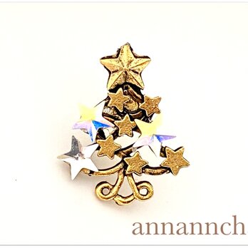【アメリカ製　クリスマスツリー（ゴールド）スワロフスキー 付き　小さい　ピンブローチ】の画像