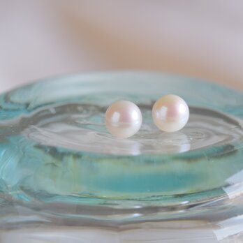 natural water pearl 淡水パール一粒ピアス　ホワイト　白真珠の画像