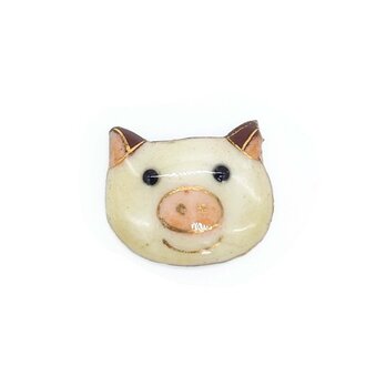 豚さん(顔)の七宝焼ピンブローチ（ピンバッジ）【受注制作】の画像
