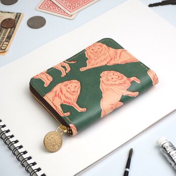 ラウンドファスナー コンパクト 財布（ライオン）牛革 ミニの画像