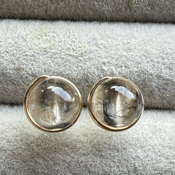 プラチナルチル クォーツ 1粒ピアス 14kgf　透明感　キャッツアイ