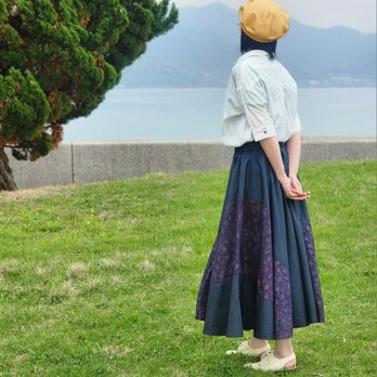 たっぷりボリューム 大島紬 人気のロングフレアスカート シルク M～Lサイズの画像