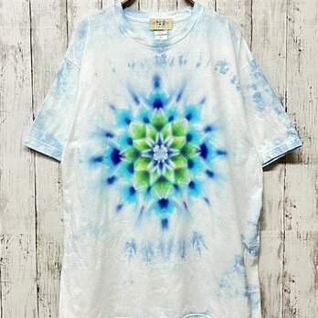 タイダイ染め Tシャツ　XLサイズ　曼荼羅　　ブルー　ムラ染め　Hippies Dye HD19-31の画像