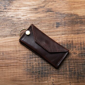 ちょっとしたお出かけに キーケースウォレット 回転式鍵収納 コンパクト財布 ミニマリスト チョコ 馬革 JAW010の画像
