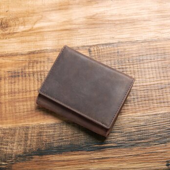 【手のひらサイズで大容量、二つ折り財布の決定版】名入れ 本革 財布 コンパクト ブラウン HAW006の画像