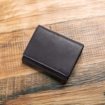 【手のひらサイズで大容量、二つ折り財布の決定版】名入れ 本革 財布 コンパクト ブラック HAW006の画像
