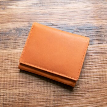 【手のひらサイズで大容量、二つ折り財布の決定版】名入れ 本革 財布 コンパクト オレンジ HAW006の画像
