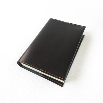 文庫本サイズ《カンガルーレザー》ブラック×ブラウン・一枚革のブックカバー・0614の画像