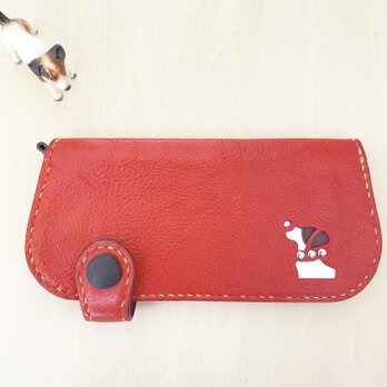 段染めステッチの長財布～赤（栃木レザー）の画像