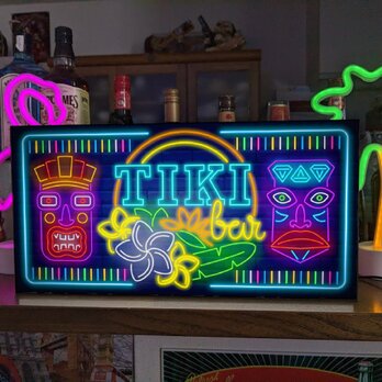 【Lサイズ】アロハ ハワイ TIKI ティキ像 カフェ バー 酒 南国 ハイビスカス 看板 置物 雑貨 ライトBOXの画像