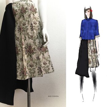 【1点もの・デザイン画付き】アシメトリーゴブラン織りプリーツスカート（KOJI TOYODA）の画像