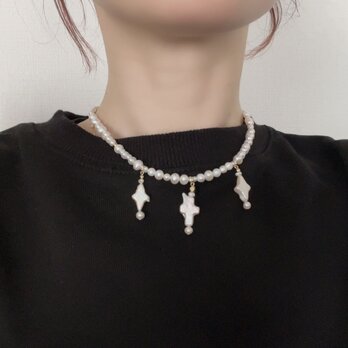 Mix pearl short necklaceの画像