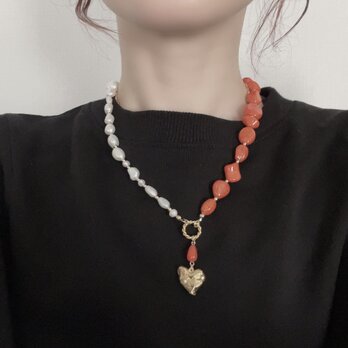 Heart & Halfcolor pearl necklaceの画像