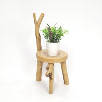 【温泉流木】椅子型かわいい丸太の飾り台スタンド001元気な枝跡 置台 ミニ花台 流木インテリアの画像