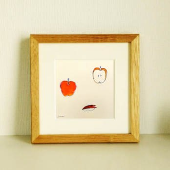 オーダー制作｜原画「うさぎりんご」 ※木製額縁入り　(18×18㎝フレーム）の画像