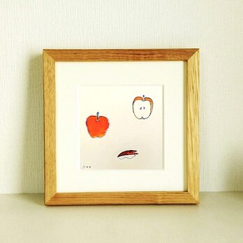 【受注制作】原画「うさぎりんご」※木製額縁入り・水彩・イラスト・北欧インテリア・送料無料