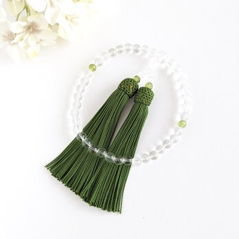 【女性用/主玉7mm】ペリドットと天然水晶の数珠・略式念珠/正絹柳房 ～Peridot 8月誕生石～の画像