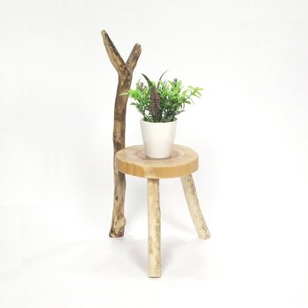 【温泉流木】椅子型かわいい丸太の飾り台スタンド002色の違う枝 置台 ミニ花台 流木インテリアの画像