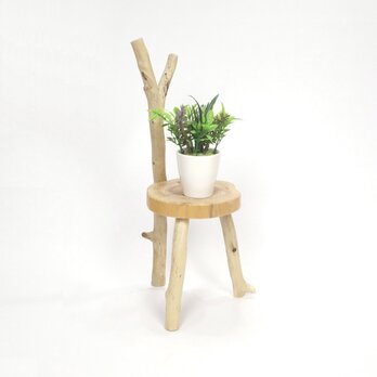 【温泉流木】椅子型かわいい丸太の飾り台スタンド004白っぽい枝 置台 ミニ花台 流木インテリアの画像