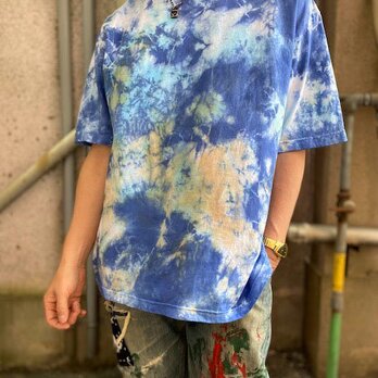 タイダイ染め　ビッグシルエット Tシャツ　XLサイズ　ブルー　Hippies Dye HD19-38の画像