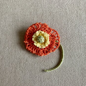 レース編み＊お花ブローチ（橙の芥子）の画像