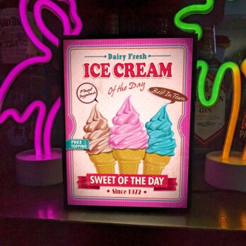 アイスクリーム ソフトクリーム スイーツ お菓子 洋菓子 レトロ ミニチュア サイン ランプ 看板 置物 雑貨 ライトBOXの画像