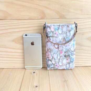リバティ　スマホポーチ　持ち手/ショルダー　帆布裏地　本革ベルト＜Alexandra＞(アレクサンドラ)ベージュロゼの画像